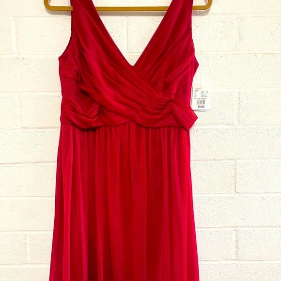 David’s Bridal Women’s Red Short Tank Mesh w/Cowl Neck Bridesmaid Dress - Picture 2 of 4